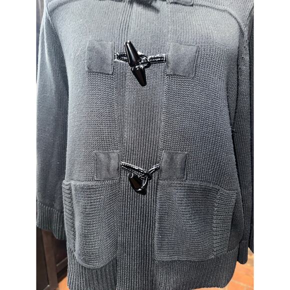 Lauren Ralph Lauren Cardigan Sweater Toggle Closure Hood Black M Timeless Preppy - Picture 7 of 13